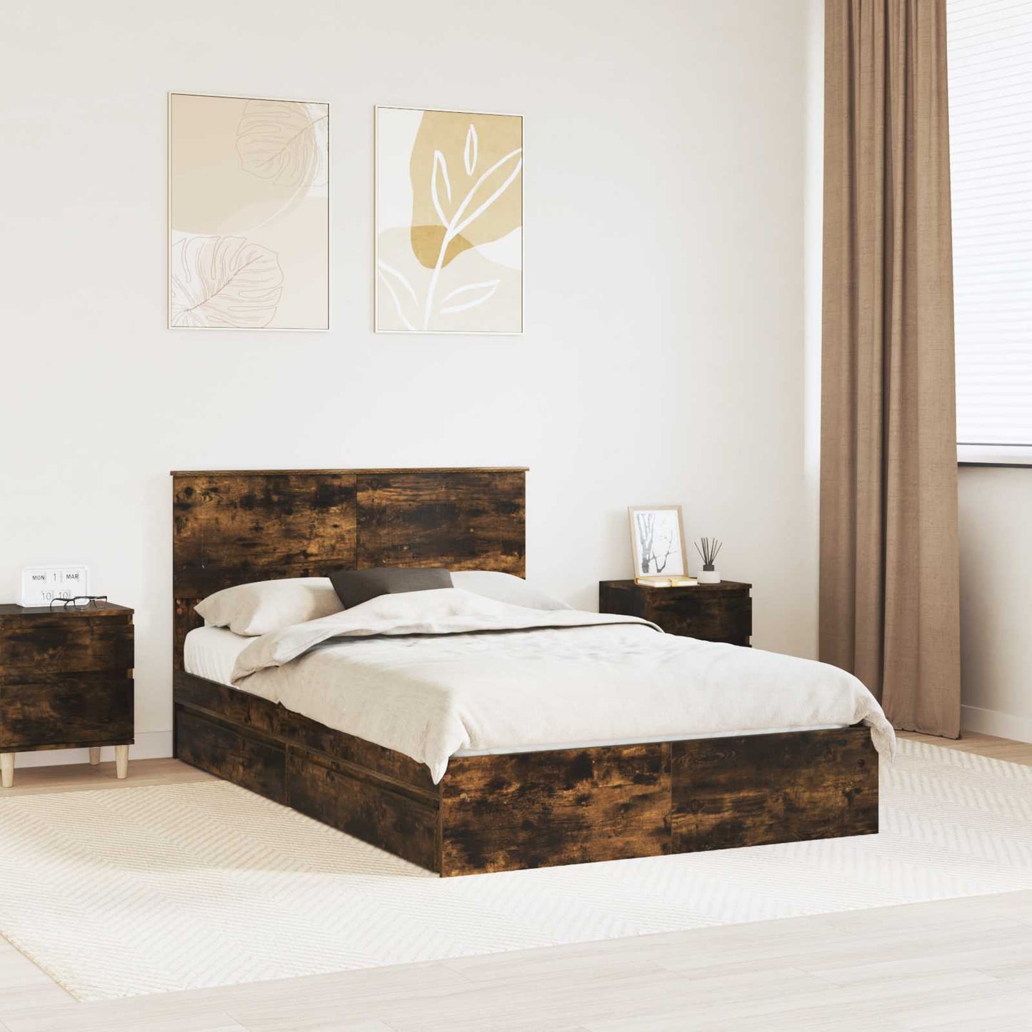 vidaXL Lit de rangement Chêne fumé 120 x 200 cm Bois d'ingénierie