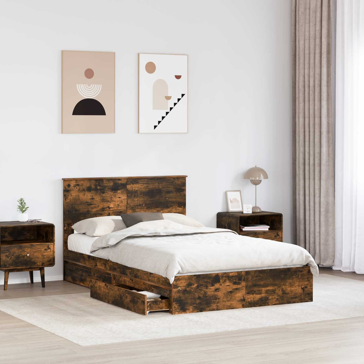 vidaXL Lit de rangement Chêne fumé 120 x 200 cm Bois d'ingénierie
