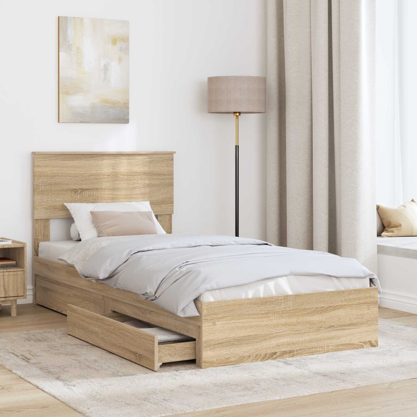 vidaXL Lit de rangement chêne Sonoma 100 x 200 cm bois d'ingénierie