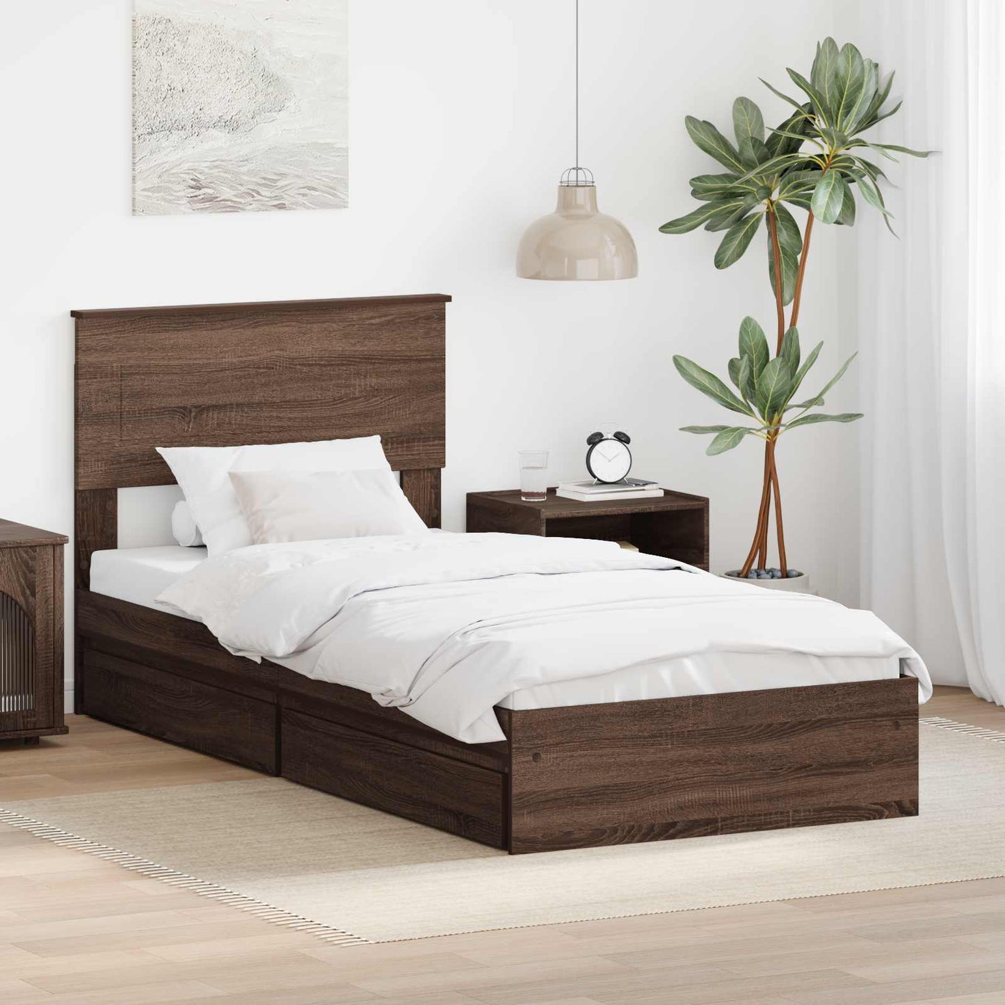 vidaXL Lit de rangement Chêne marron 90 x 190 cm Bois d'ingénierie