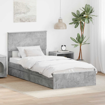 vidaXL Lit de rangement gris béton 90 x 200 cm, bois d'ingénierie