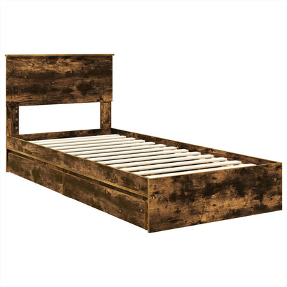 vidaXL Lit de rangement Chêne fumé 90 x 200 cm Bois d'ingénierie