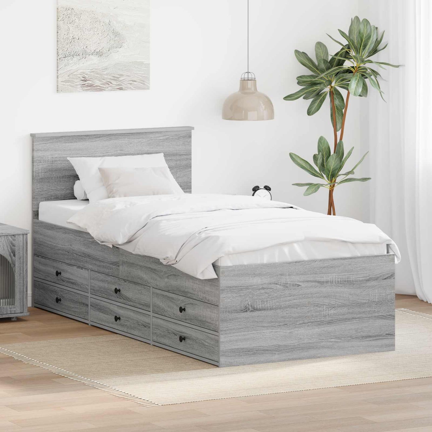 vidaXL Tagesbett Grau Sonoma und Schwarz 100 x 200 cm Holzwerkstoff