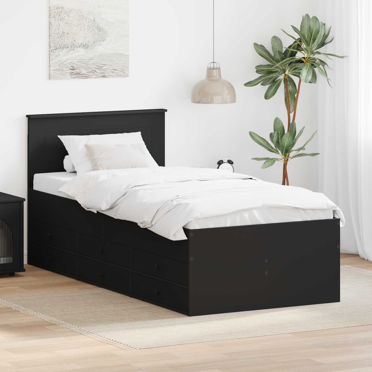 vidaXL Tagesbett mit Schubladen Schwarz 90 x 200 cm Holzwerkstoff