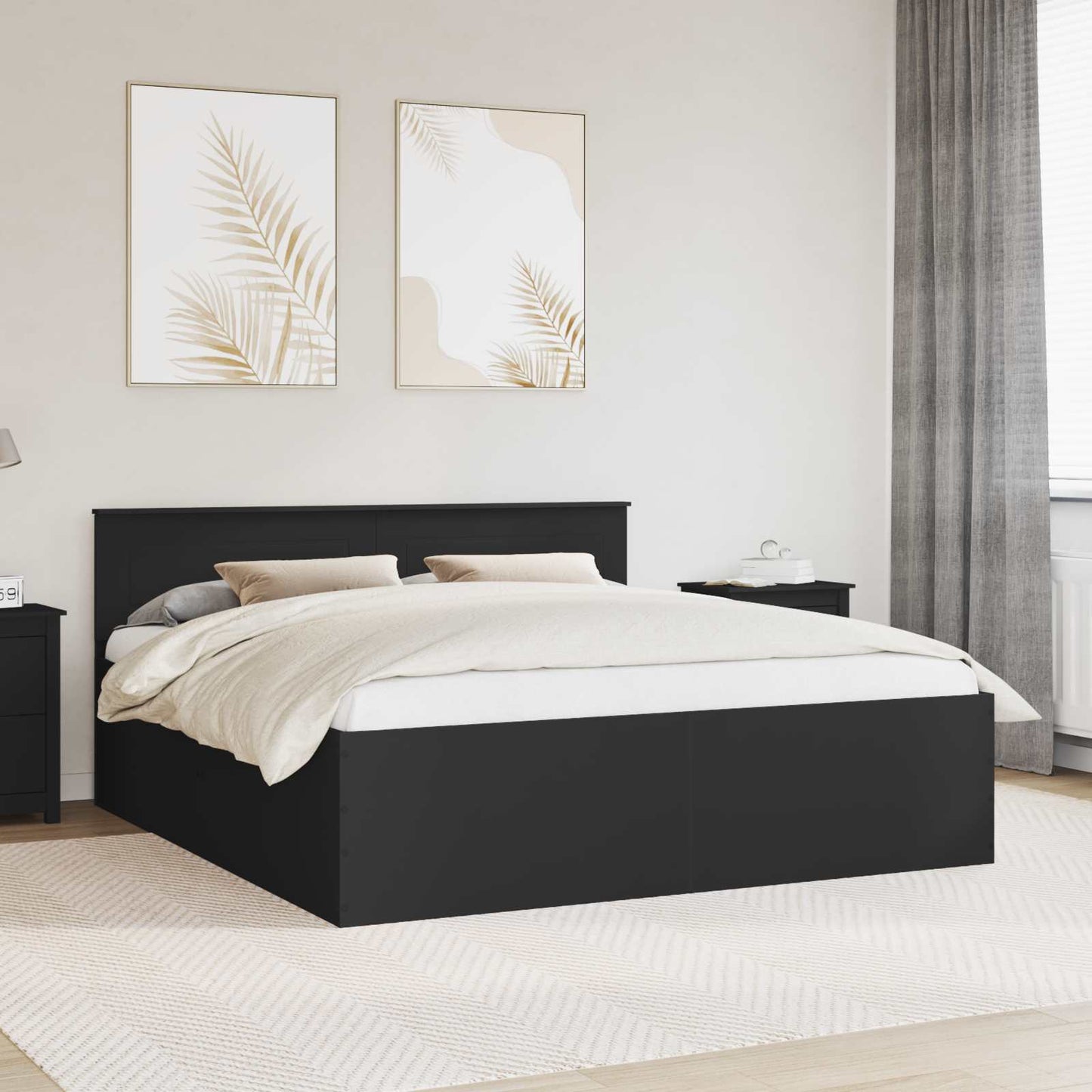 vidaXL Bettrahmen mit Kopfteil Schwarz 200 x 200 cm Holzwerkstoff