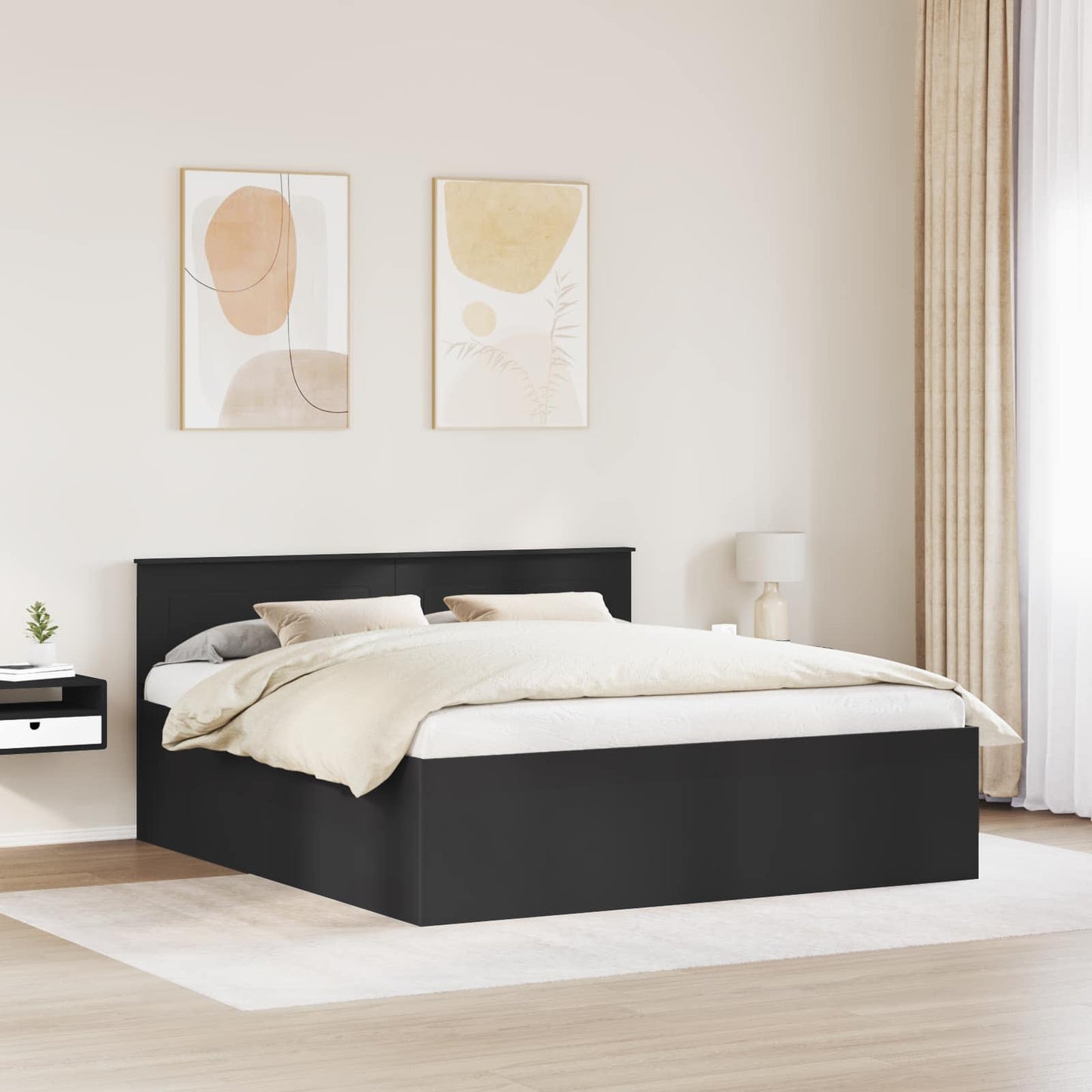 vidaXL Bettrahmen mit Kopfteil Schwarz 200 x 200 cm Holzwerkstoff