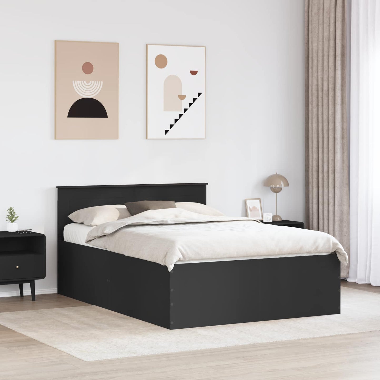 vidaXL Bettrahmen mit Kopfteil Schwarz 150 x 200 cm Holzwerkstoff