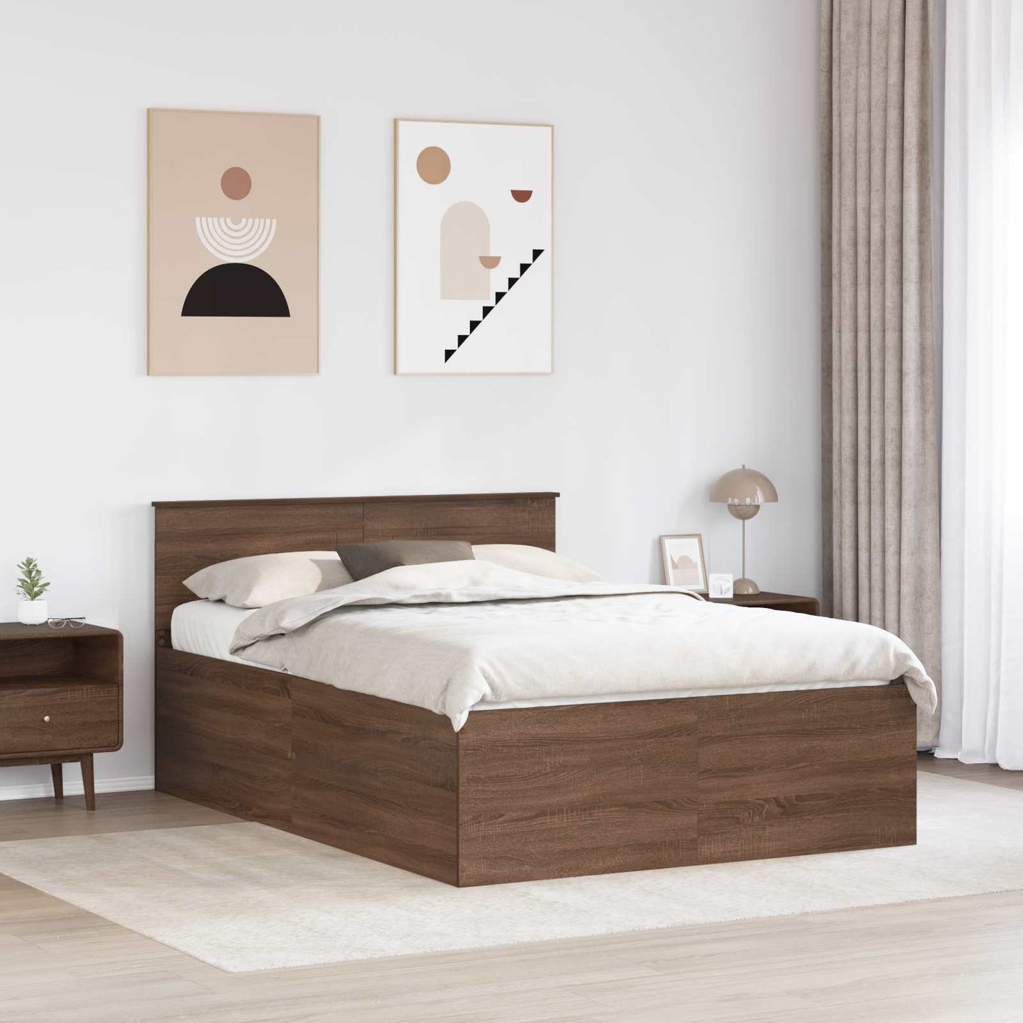 vidaXL Bettrahmen Braun Eichen-Optik 150 x 200 cm Holzwerkstoff