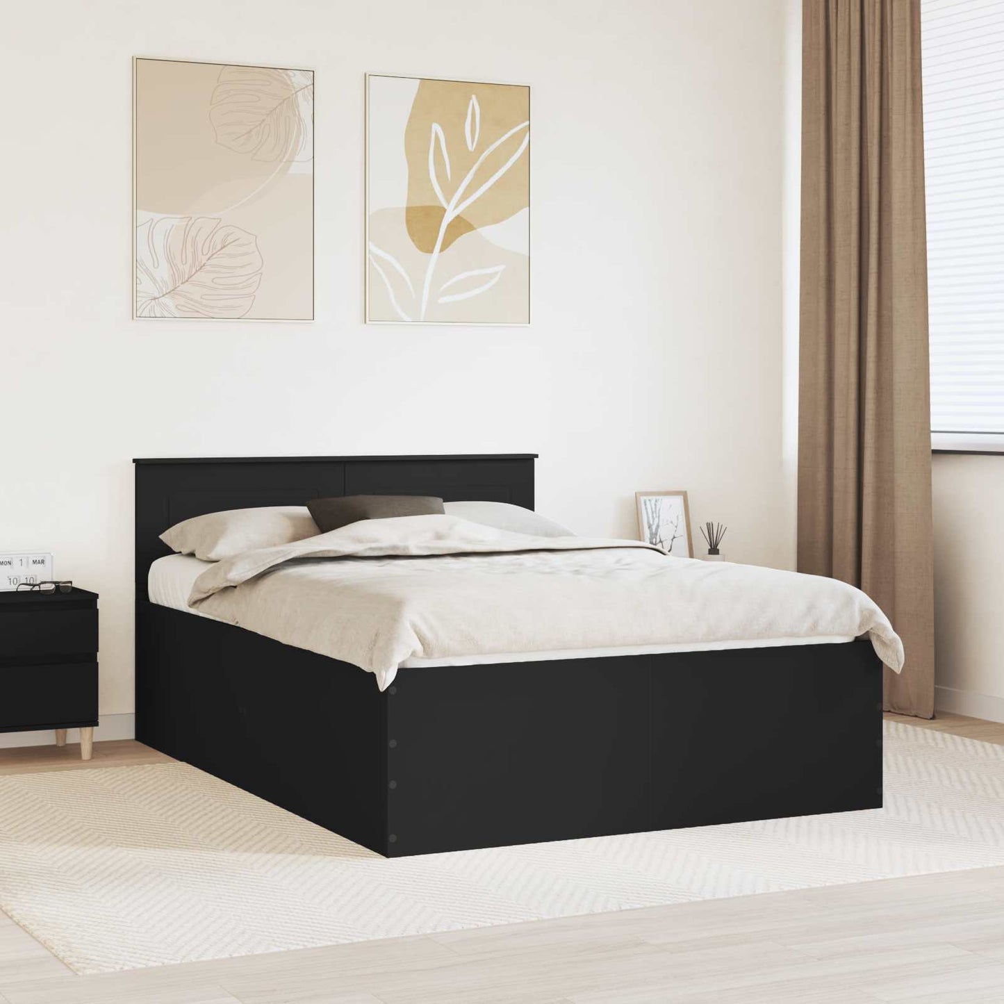 vidaXL Bettrahmen mit Kopfteil Schwarz 140 x 190 cm Holzwerkstoff
