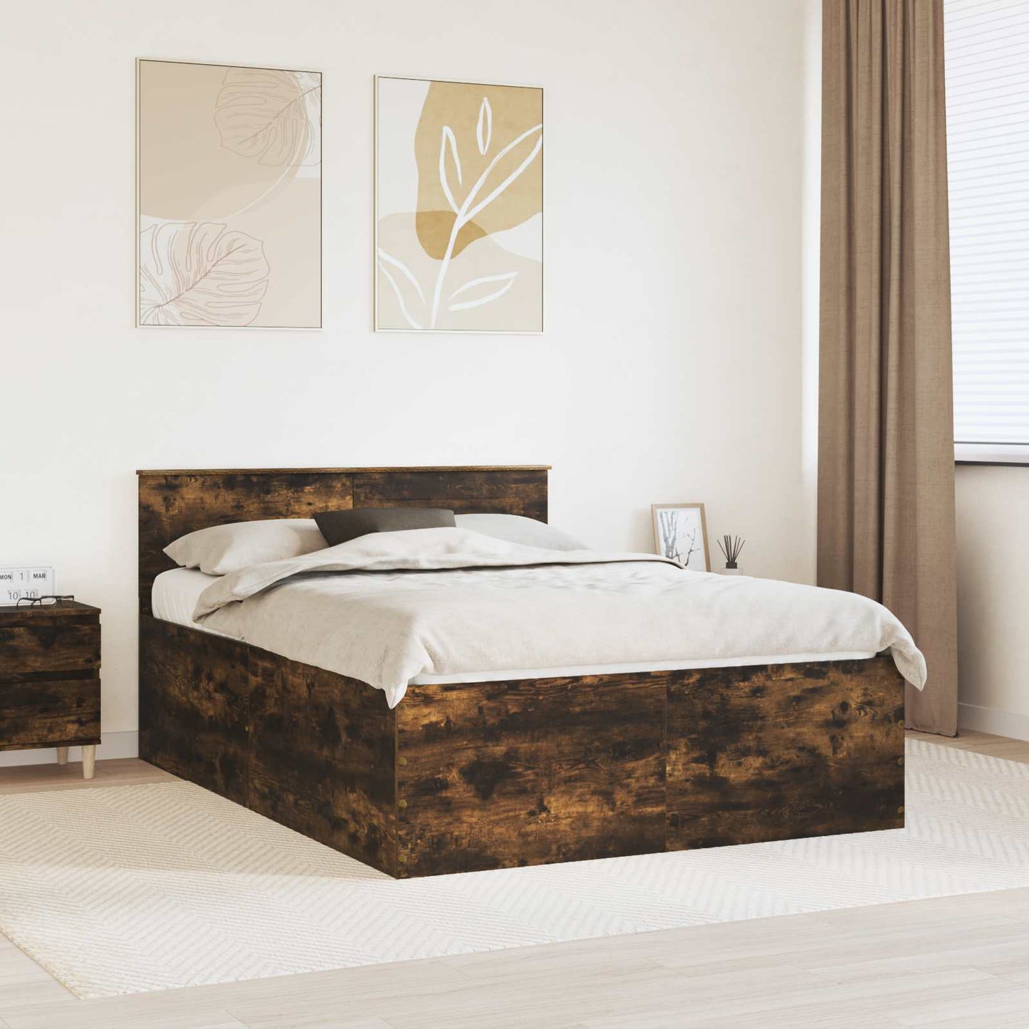 vidaXL Bettrahmen Geräucherte Eiche 140 x 190 cm Holzwerkstoff