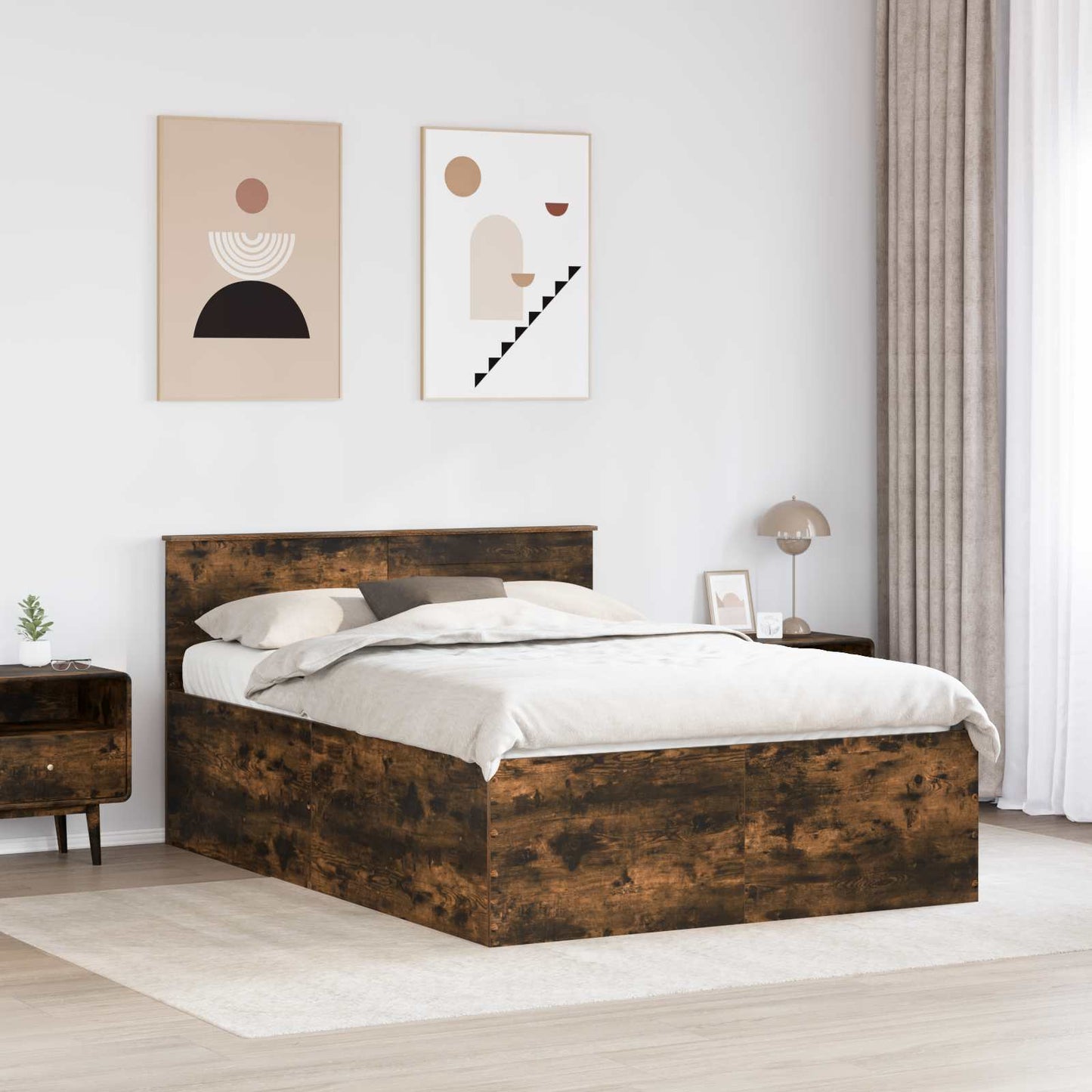 vidaXL Bettrahmen Geräucherte Eiche 140 x 190 cm Holzwerkstoff