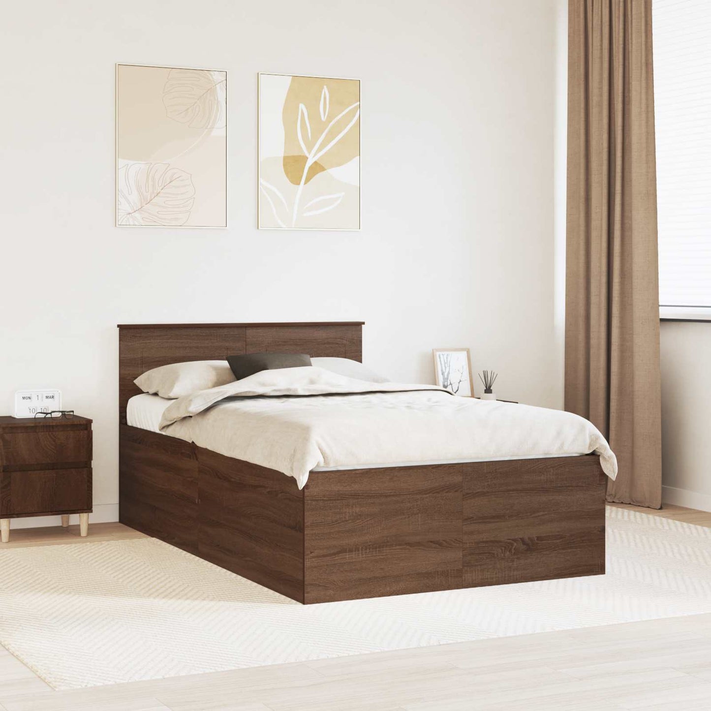 vidaXL Bettrahmen Braun Eichen-Optik 135 x 190 cm Holzwerkstoff