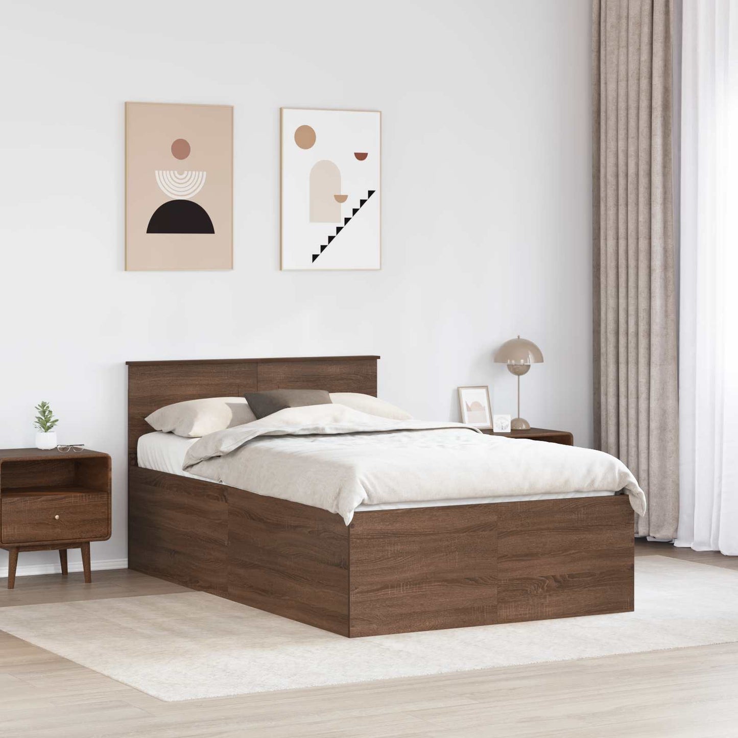 vidaXL Bettrahmen Braun Eichen-Optik 135 x 190 cm Holzwerkstoff