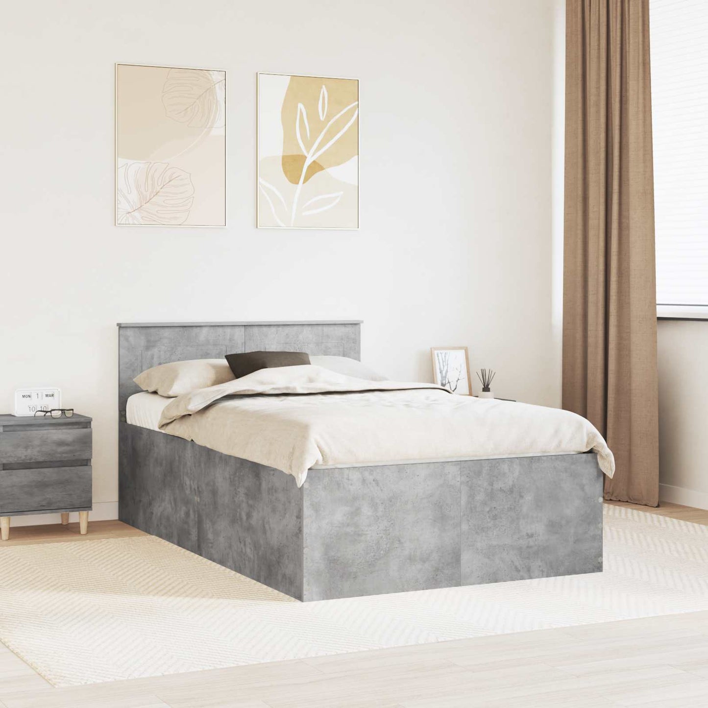 vidaXL Bettrahmen mit Kopfteil Beton Grau 120 x 190 cm Holzwerkstoff