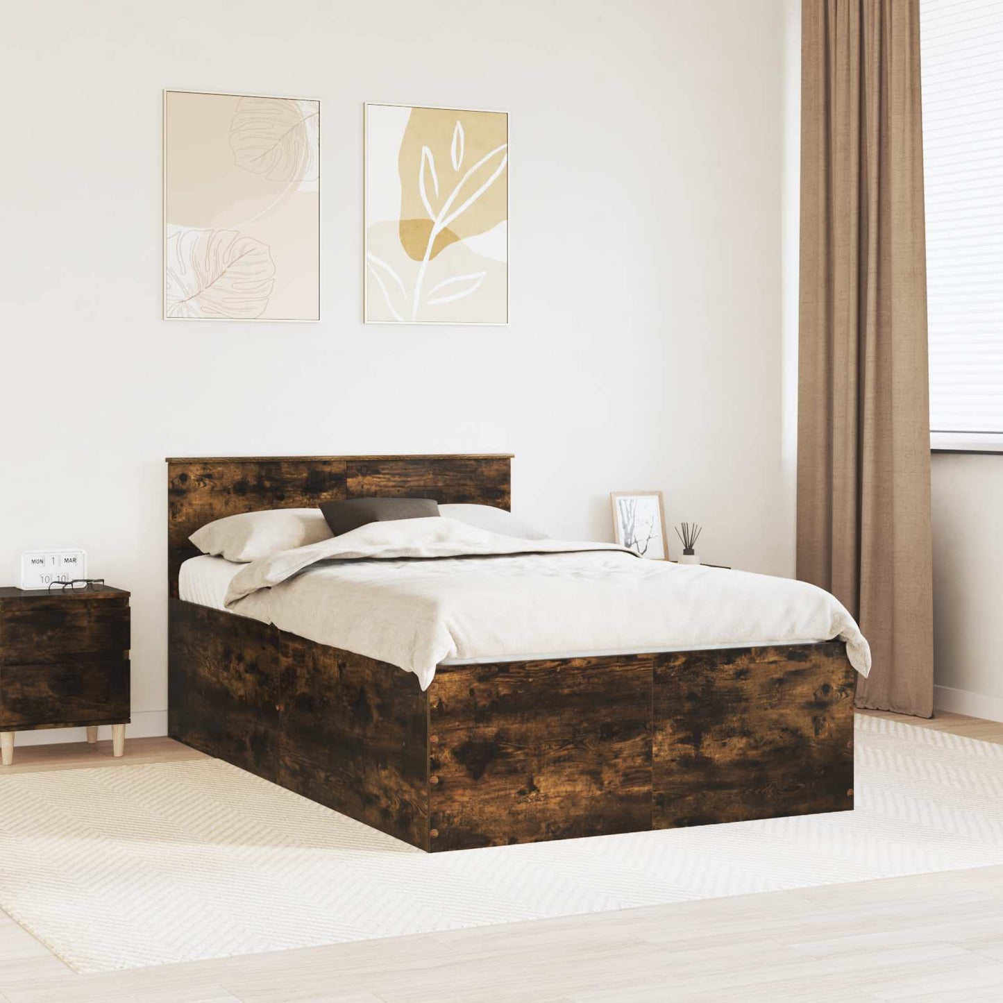 vidaXL Cadre de lit Chêne fumé 120 x 190 cm Bois d'ingénierie