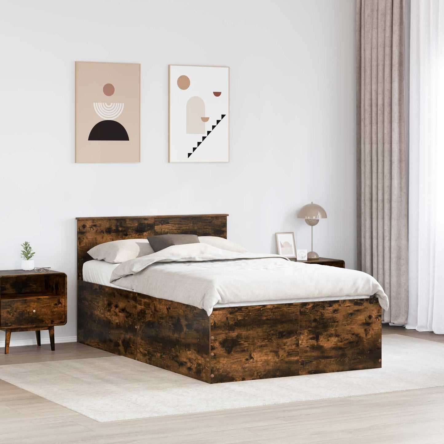 vidaXL Cadre de lit Chêne fumé 120 x 190 cm Bois d'ingénierie