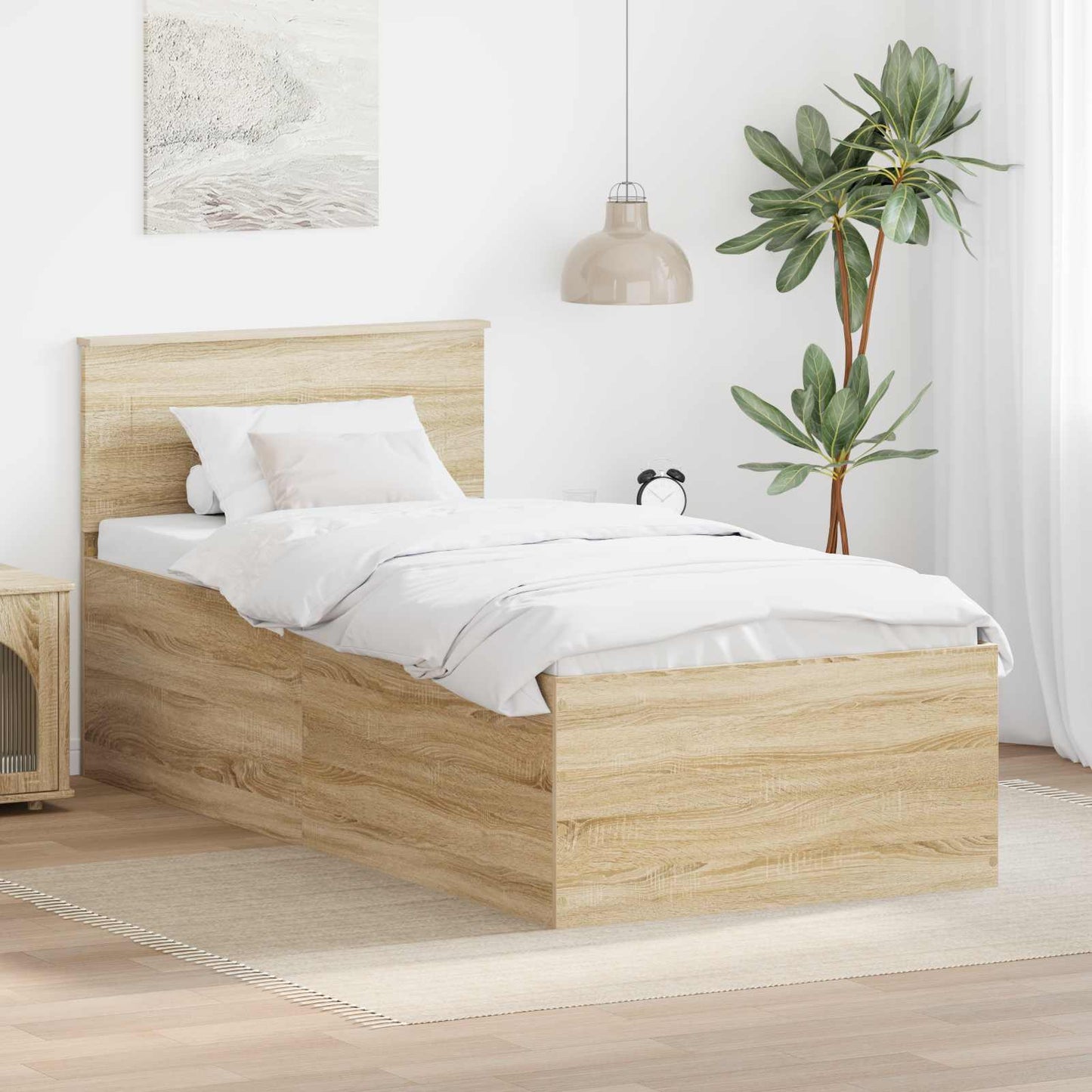 vidaXL Bettrahmen mit Kopfteil Sonoma-Eiche 120 x 200 cm Holzwerkstoff