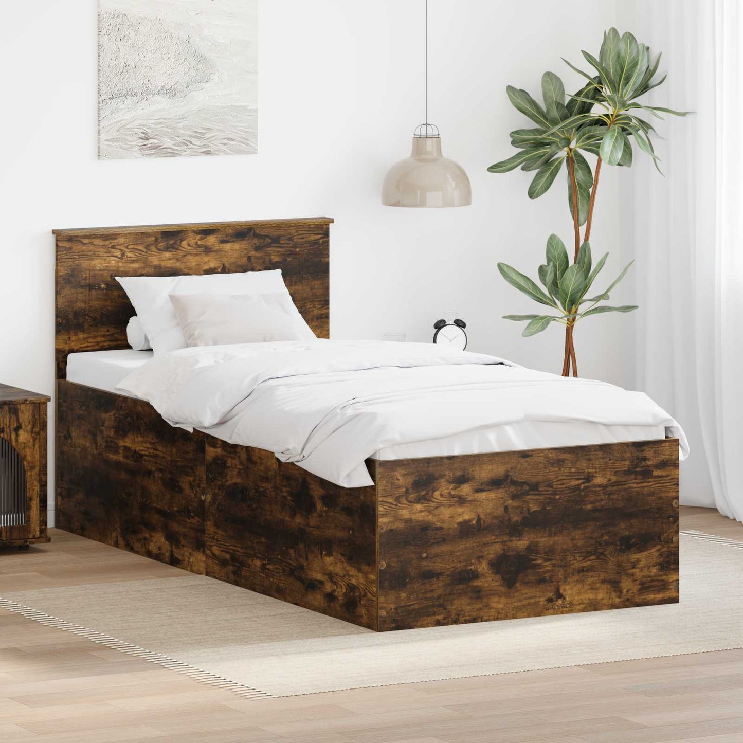 vidaXL Bettrahmen Geräucherte Eiche 120 x 200 cm Holzwerkstoff