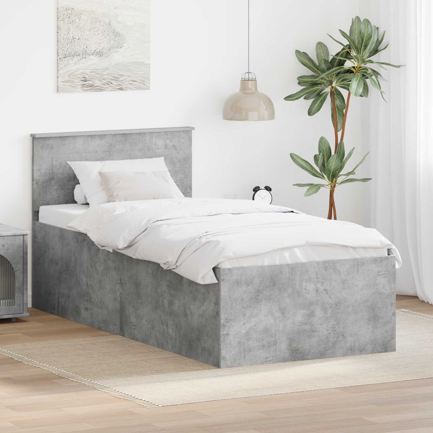 Bettrahmen mit Kopfteil Beton Grau 90 x 190 cm Holzwerkstoff