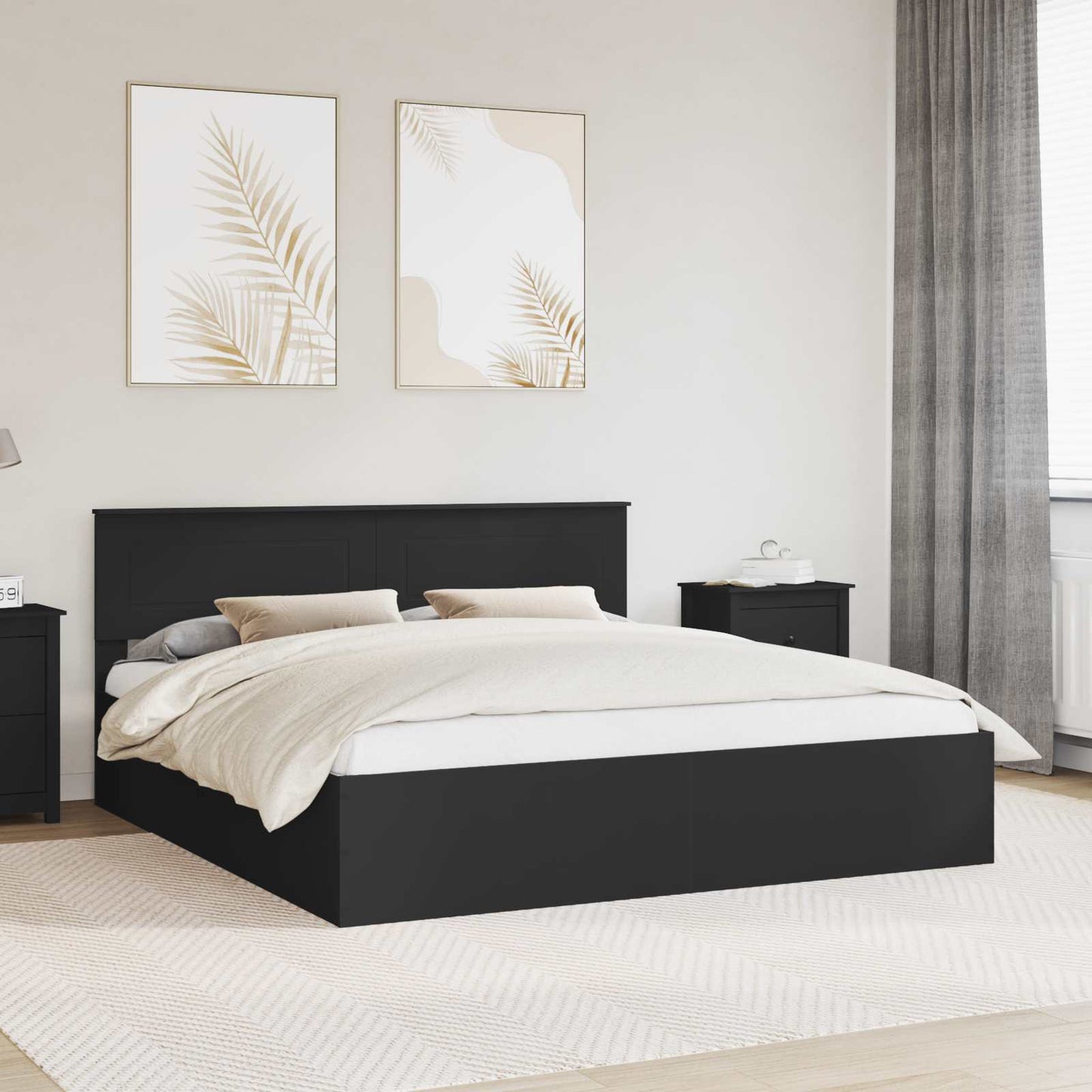 vidaXL Bettrahmen mit Kopfteil Schwarz 200 x 200 cm Holzwerkstoff