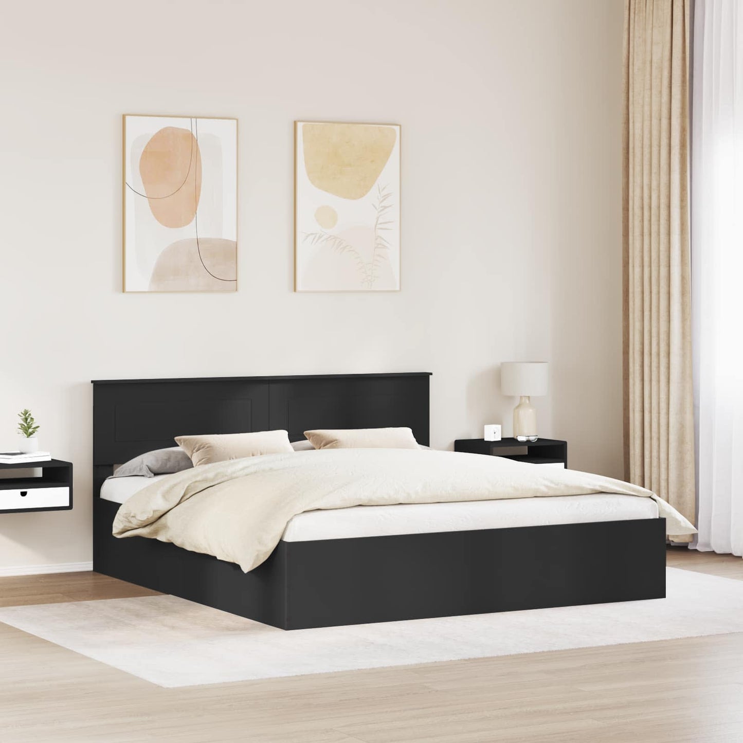 vidaXL Bettrahmen mit Kopfteil Schwarz 200 x 200 cm Holzwerkstoff