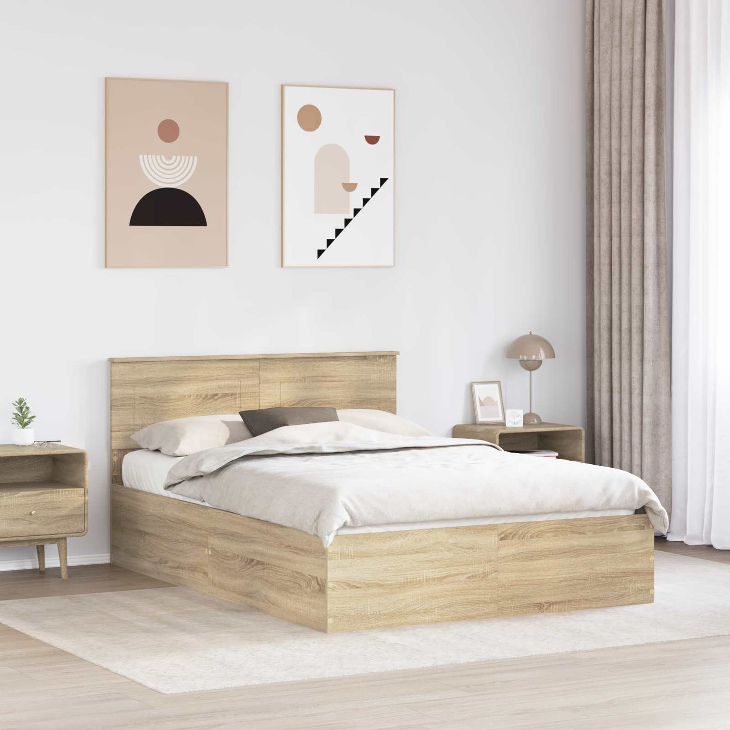 vidaXL Bettrahmen mit Kopfteil Sonoma-Eiche 150 x 200 cm Holzwerkstoff