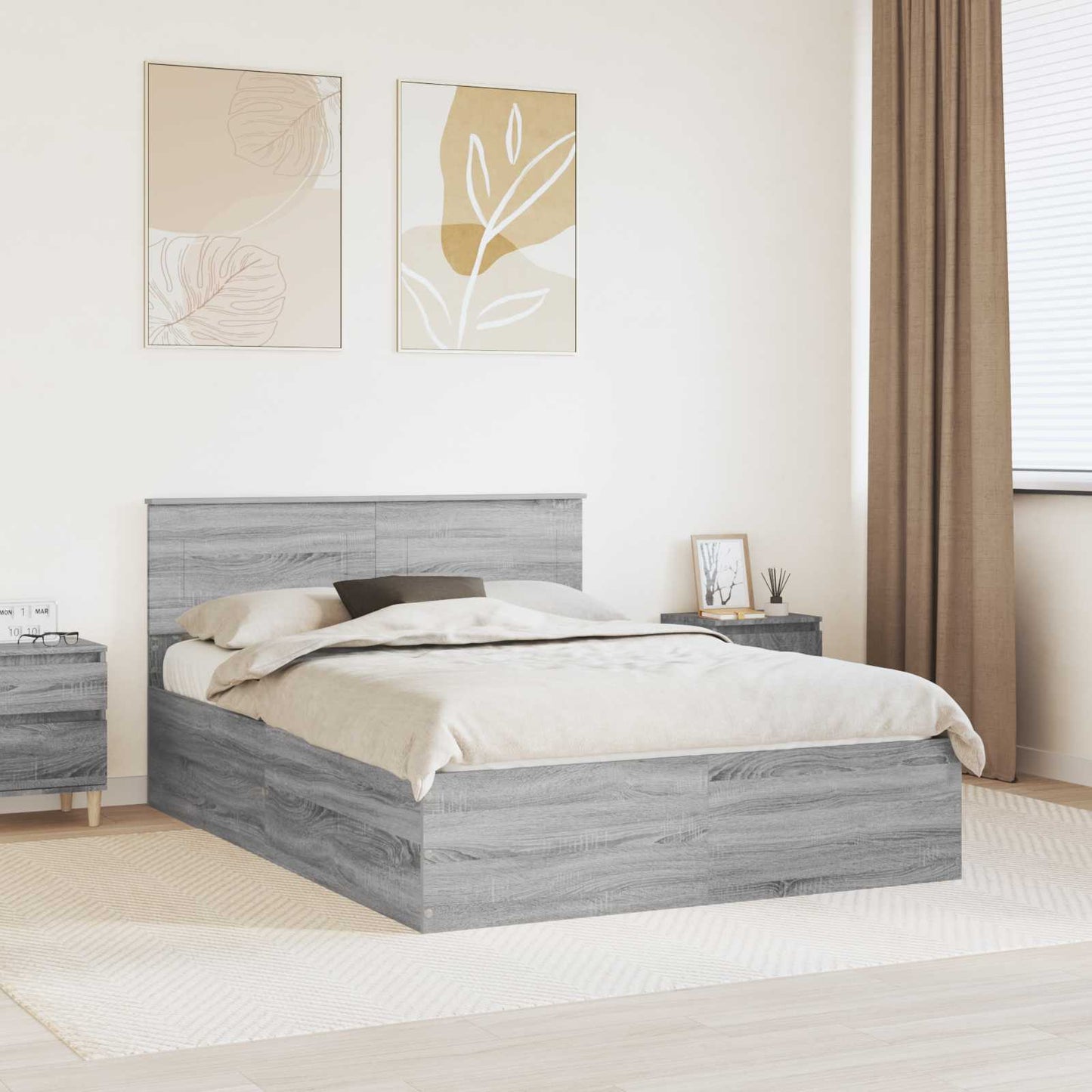 vidaXL Cadre de lit gris Sonoma 150 x 200 cm Bois d'ingénierie