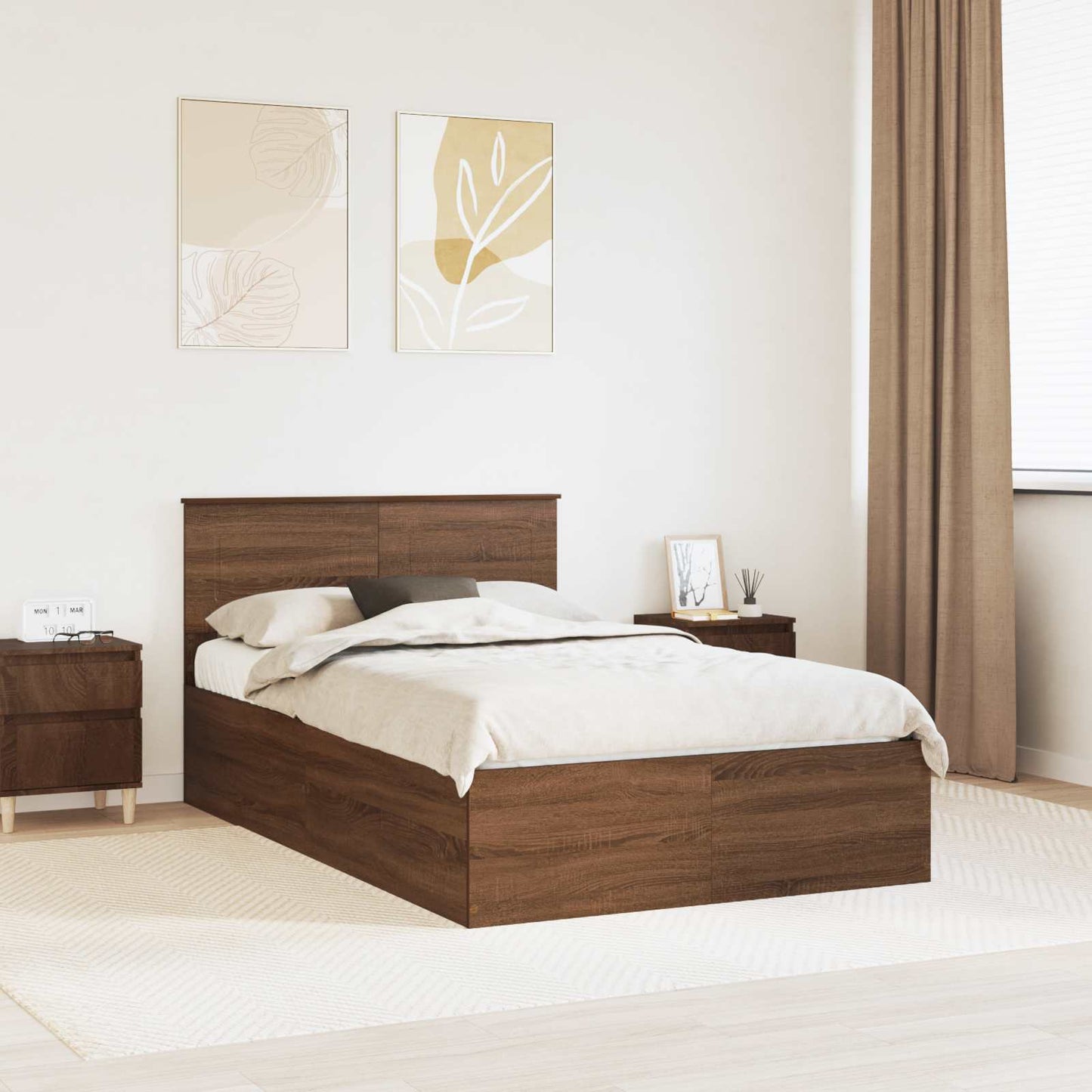 vidaXL Bettrahmen Braun Eichen-Optik 135 x 190 cm Holzwerkstoff