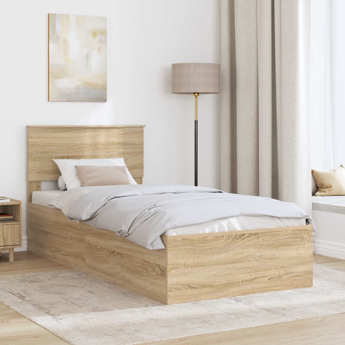 vidaXL Bettrahmen mit Kopfteil Sonoma-Eiche 120 x 200 cm Holzwerkstoff