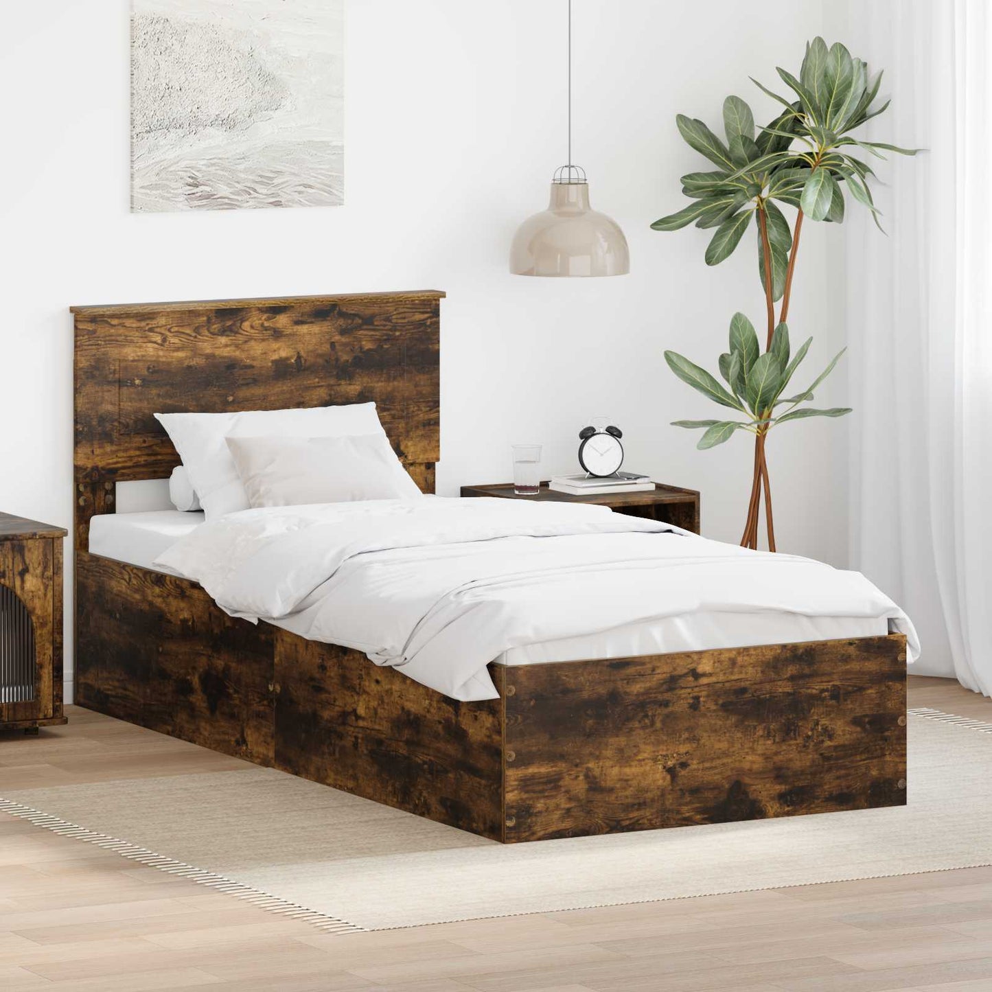 vidaXL Cadre de lit Chêne fumé 90 x 190 cm Bois d'ingénierie