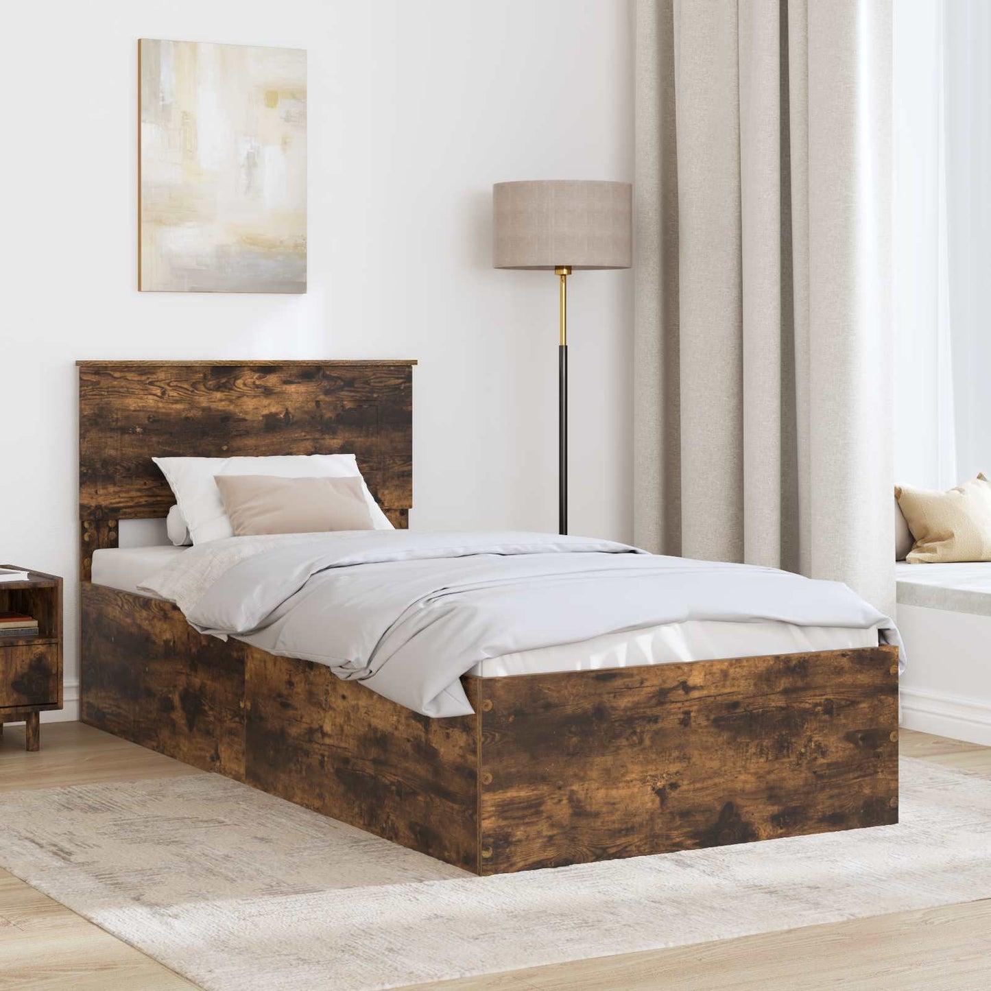 vidaXL Cadre de lit Chêne fumé 90 x 190 cm Bois d'ingénierie