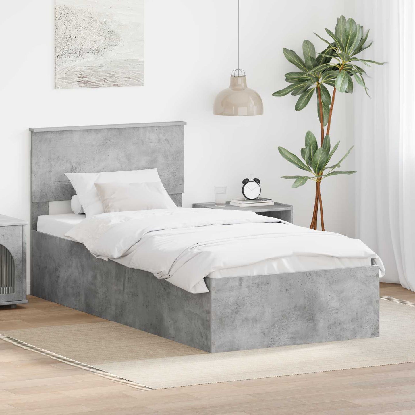 vidaXL Bettrahmen mit Kopfteil Beton Grau 75 x 190 cm Holzwerkstoff