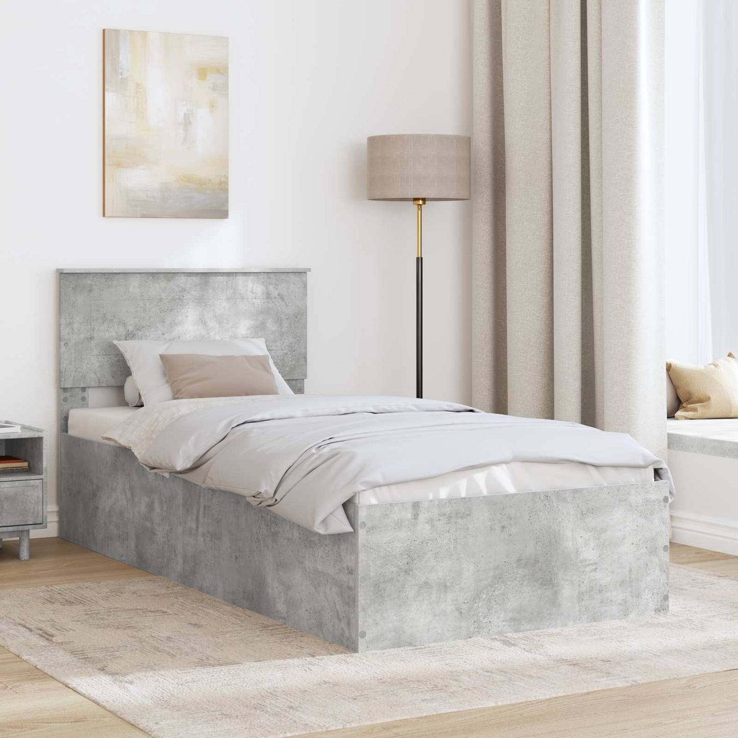 vidaXL Bettrahmen mit Kopfteil Beton Grau 75 x 190 cm Holzwerkstoff