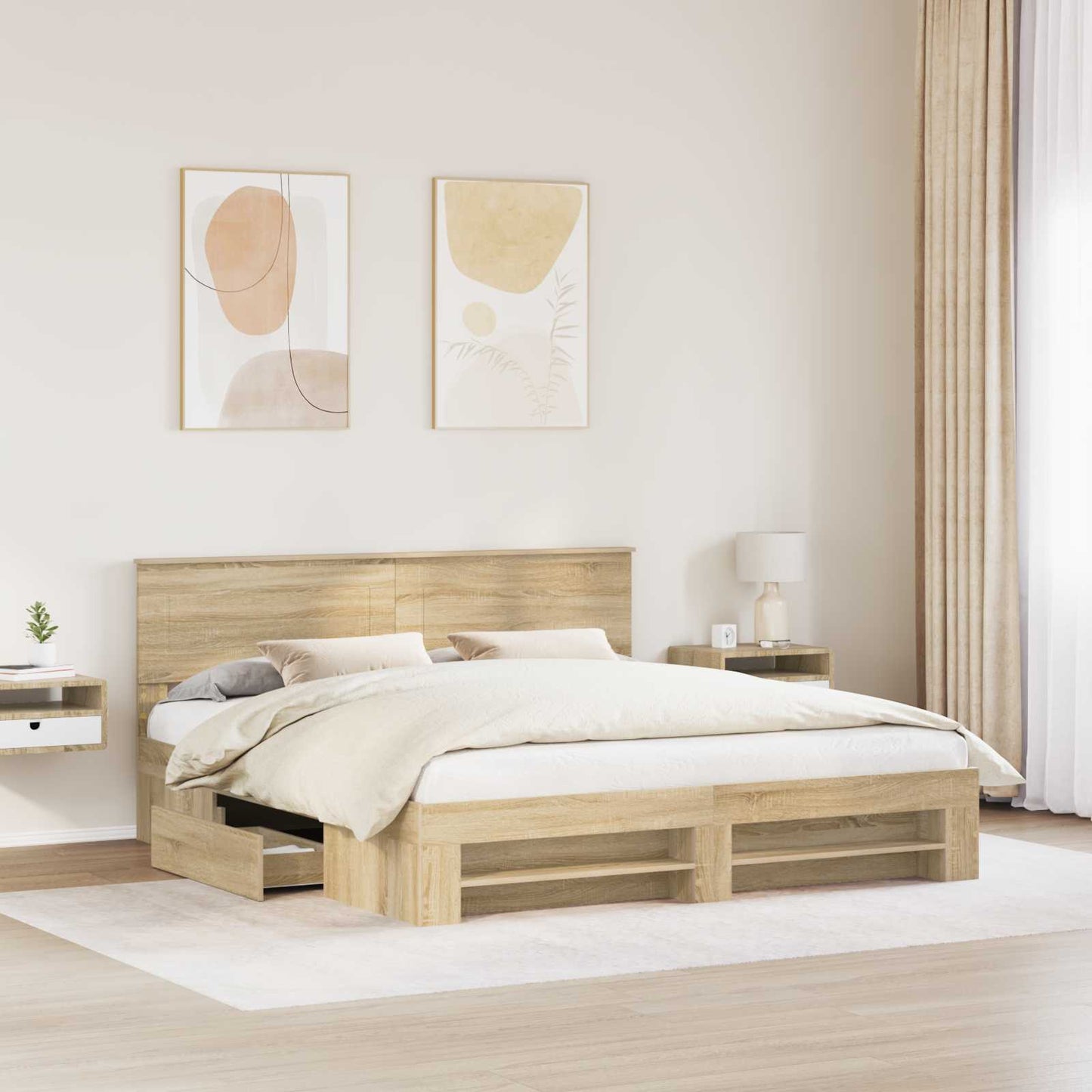vidaXL Bettrahmen mit Kopfteil Sonoma-Eiche 200 x 200 cm Holzwerkstoff