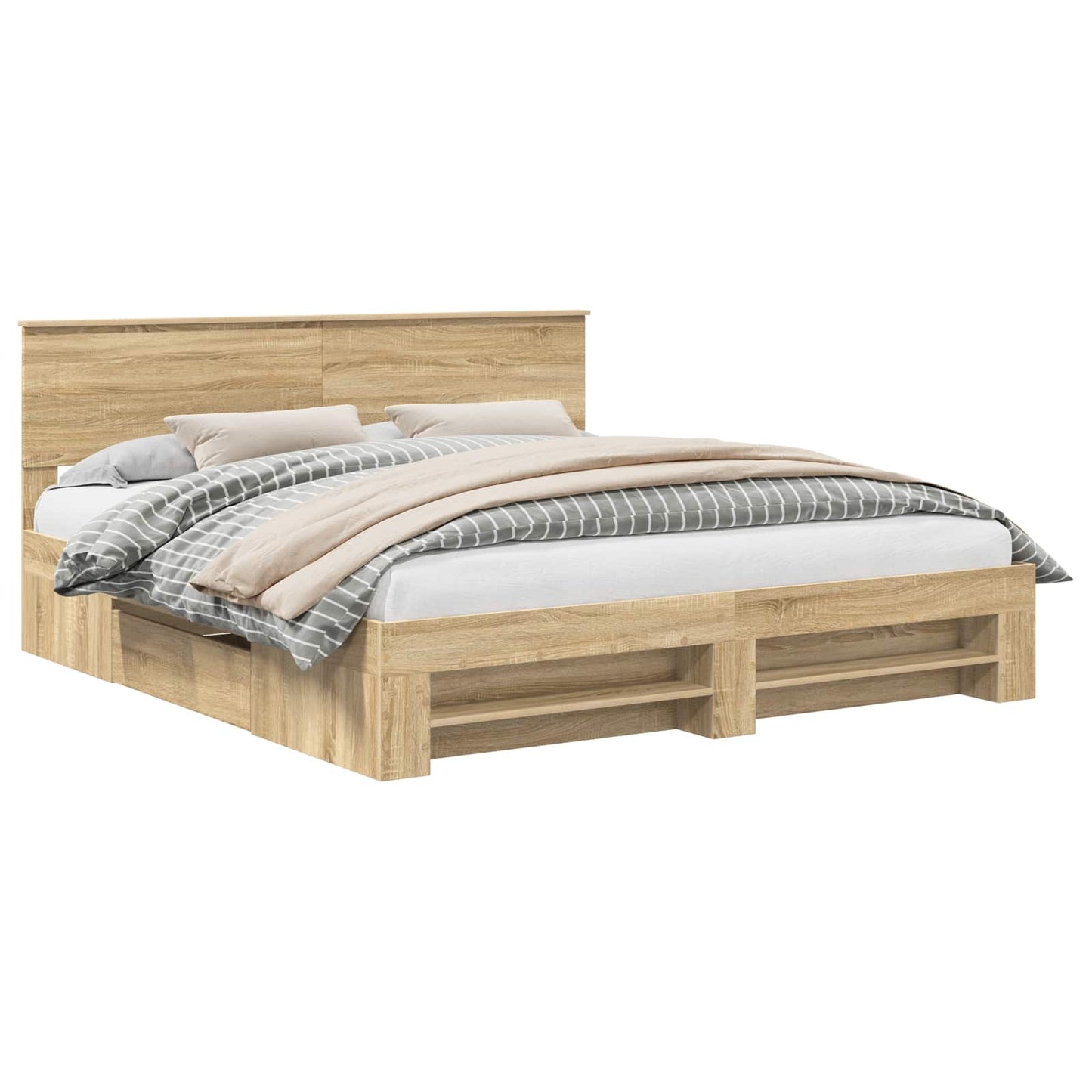 vidaXL Bettrahmen mit Kopfteil Sonoma-Eiche 200 x 200 cm Holzwerkstoff