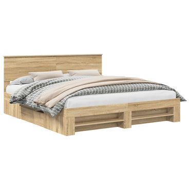 vidaXL Bettrahmen mit Kopfteil Sonoma-Eiche 200 x 200 cm Holzwerkstoff