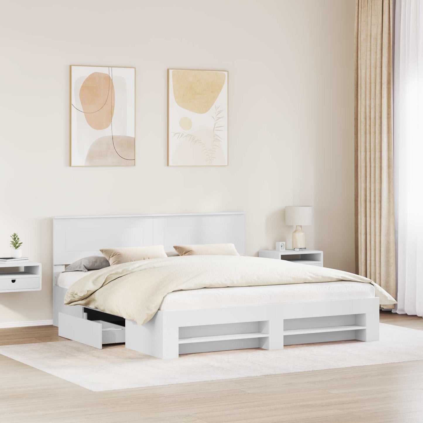 vidaXL Cadre de lit avec tête de lit Blanc 180 x 200 cm Bois d'ingénierie
