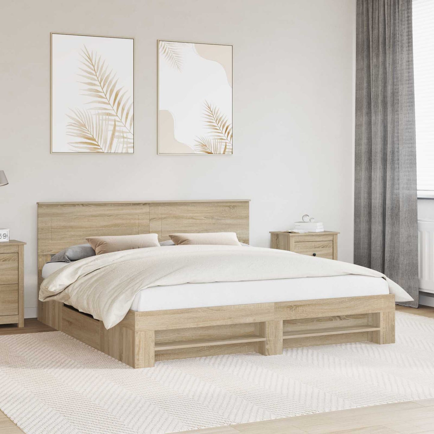 vidaXL Bettrahmen mit Kopfteil Sonoma-Eiche 180 x 200 cm Holzwerkstoff