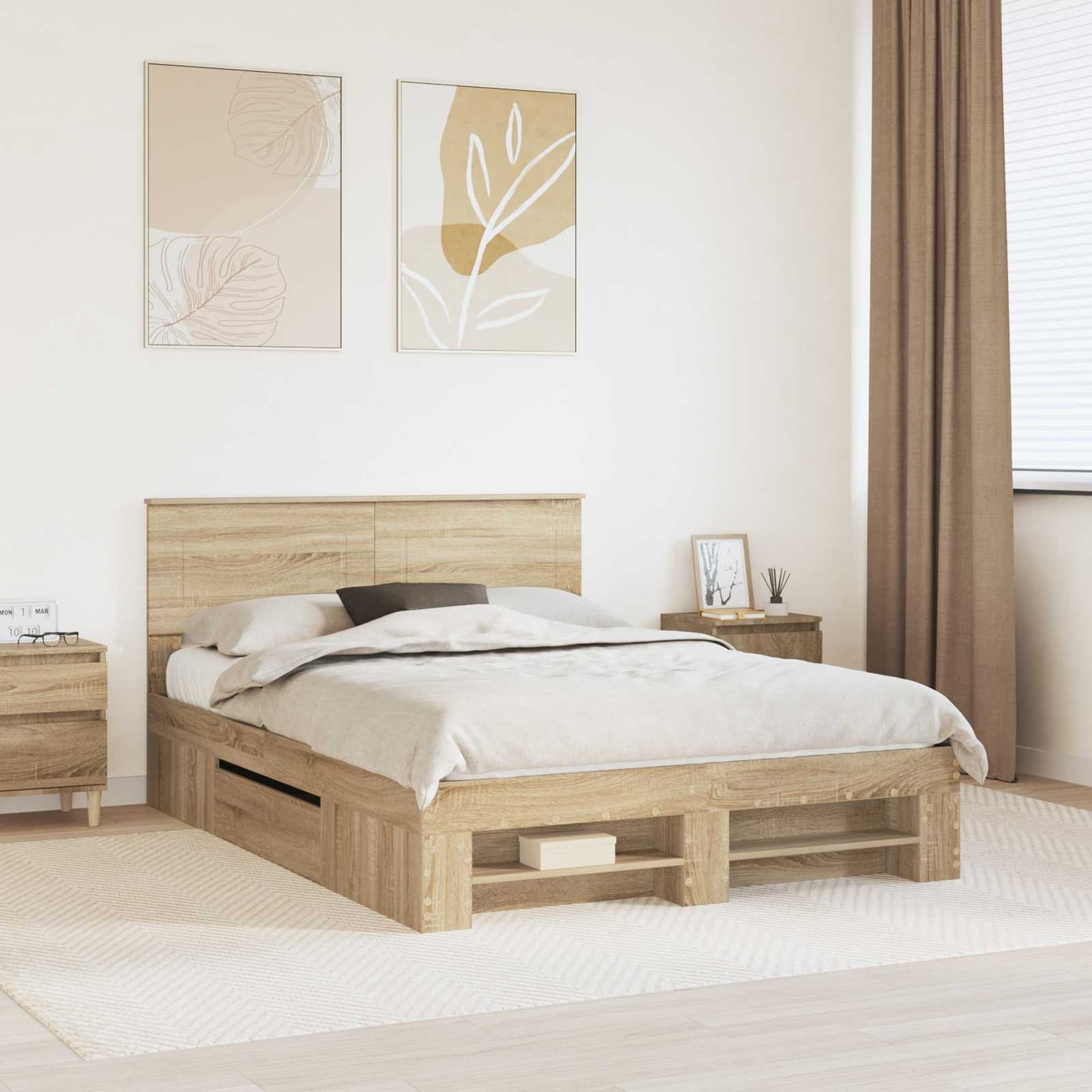 vidaXL Bettrahmen mit Kopfteil Sonoma-Eiche 160 x 200 cm Holzwerkstoff