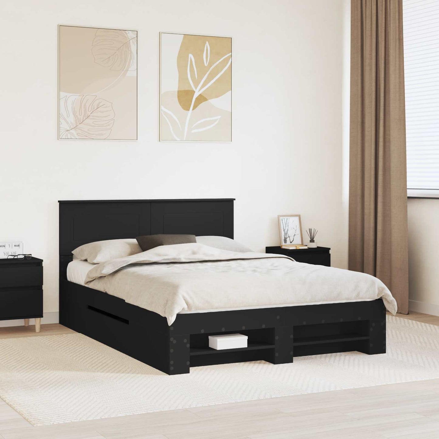 vidaXL Bettrahmen mit Kopfteil Schwarz 150 x 200 cm Holzwerkstoff