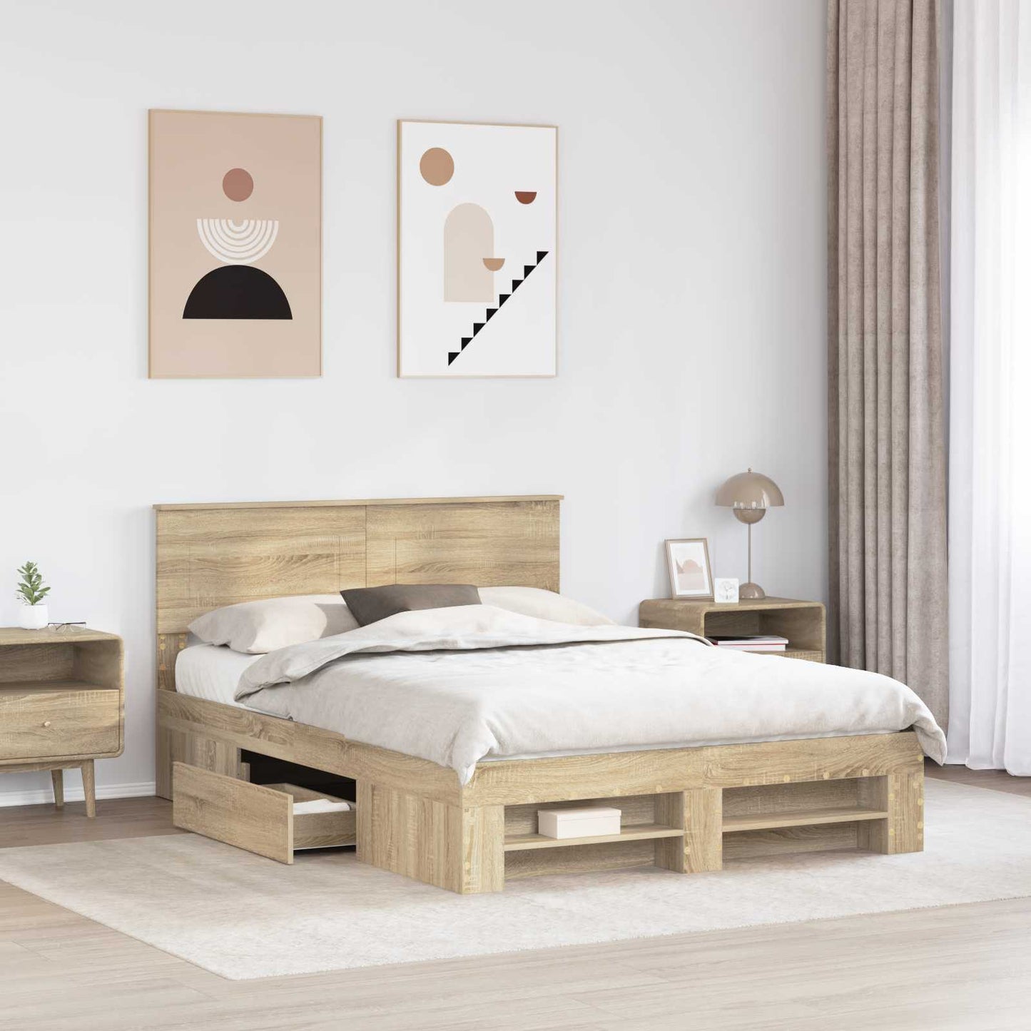vidaXL Bettrahmen mit Kopfteil Sonoma-Eiche 150 x 200 cm Holzwerkstoff