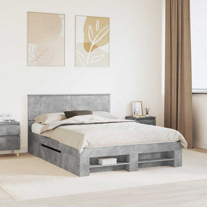 vidaXL Cadre de lit avec tête de lit gris béton 150 x 200 cm bois d'ingénierie