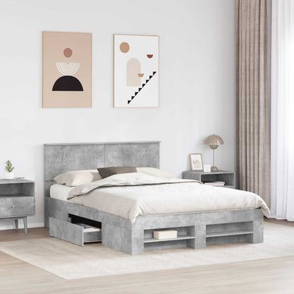 vidaXL Cadre de lit avec tête de lit gris béton 150 x 200 cm bois d'ingénierie