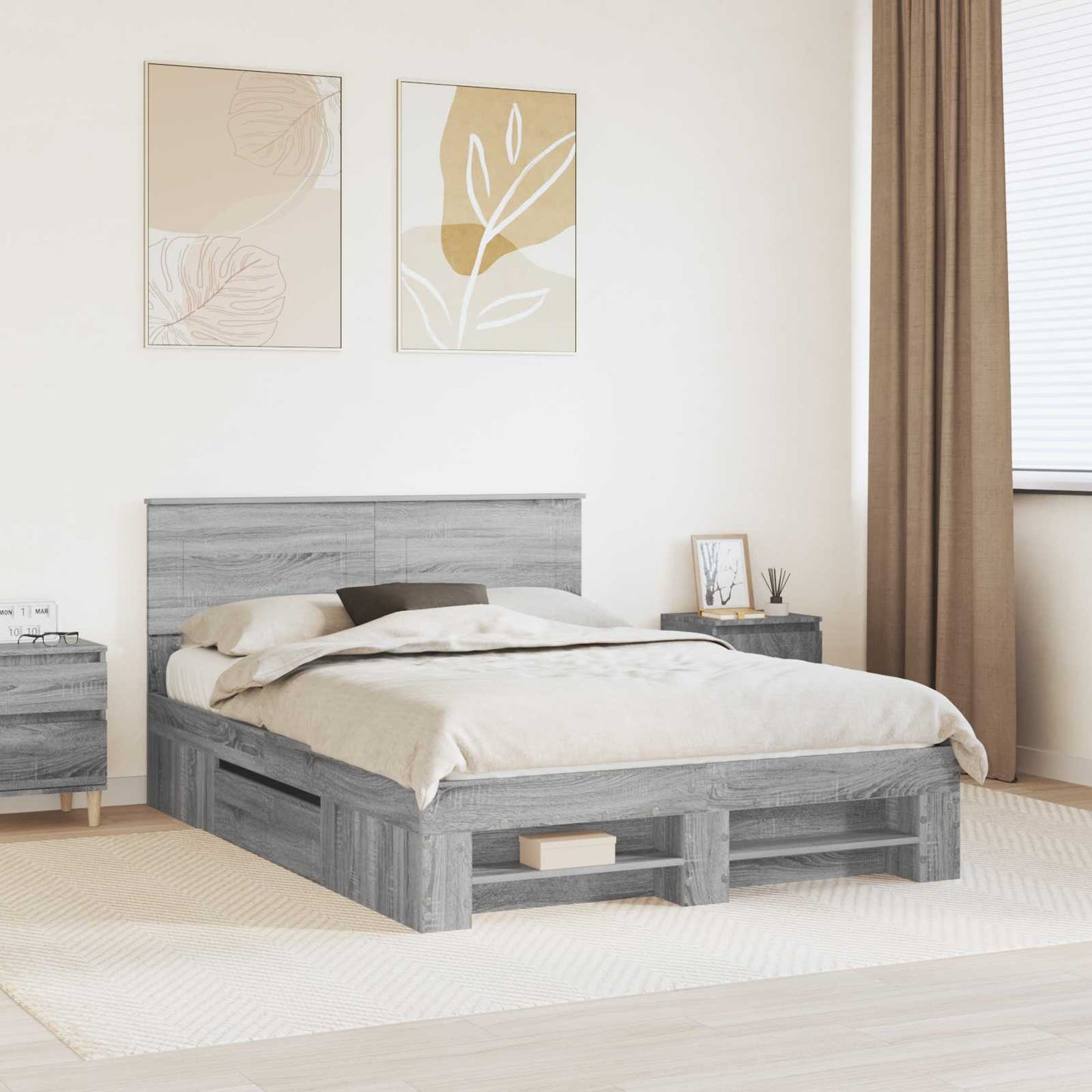 vidaXL Bettrahmen Graues Sonoma 140 x 200 cm Holzwerkstoff
