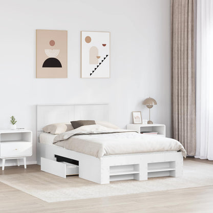 vidaXL Bettrahmen mit Kopfteil Weiß 137 x 203 cm Holzwerkstoff