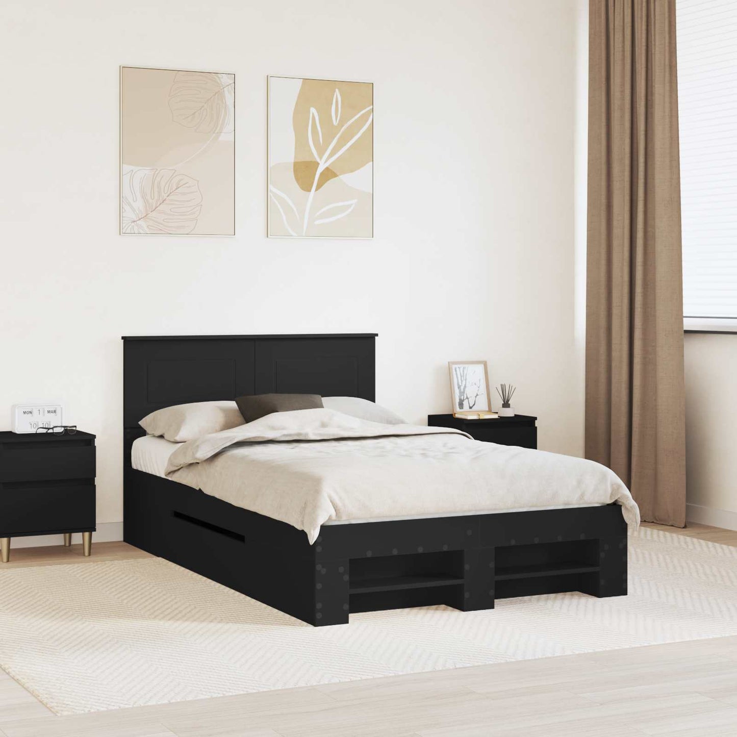vidaXL Bettrahmen mit Kopfteil Schwarz 137 x 203 cm Holzwerkstoff
