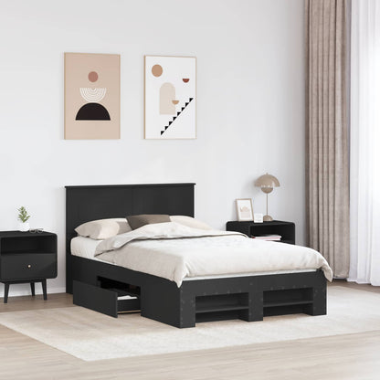 vidaXL Bettrahmen mit Kopfteil Schwarz 137 x 203 cm Holzwerkstoff