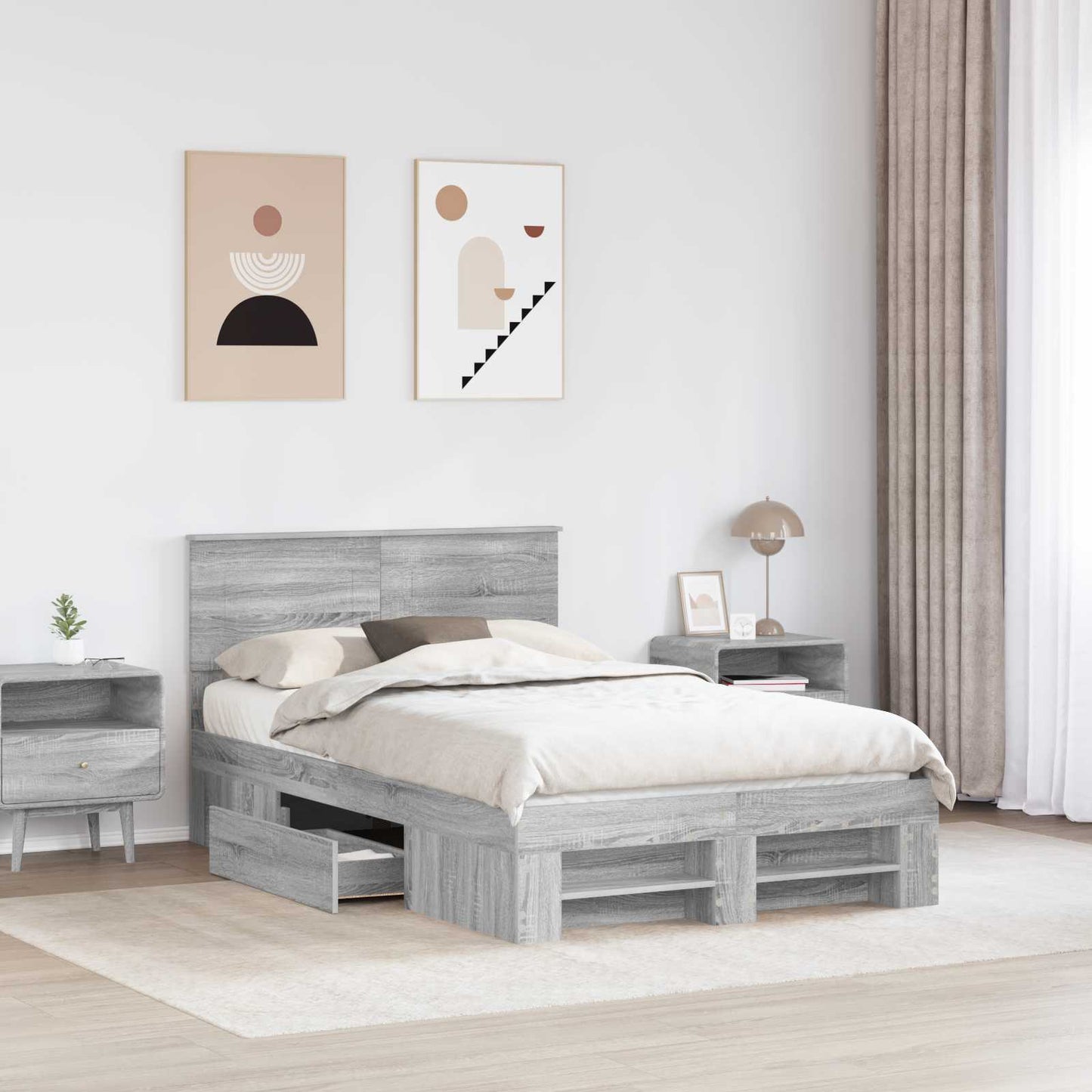 vidaXL Bettrahmen Graues Sonoma 137 x 203 cm Holzwerkstoff