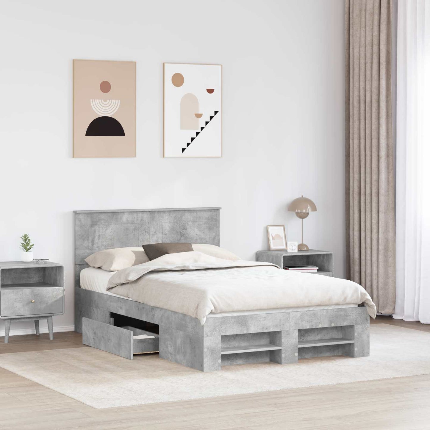 vidaXL Bettrahmen mit Kopfteil Beton Grau 120 x 200 cm Holzwerkstoff