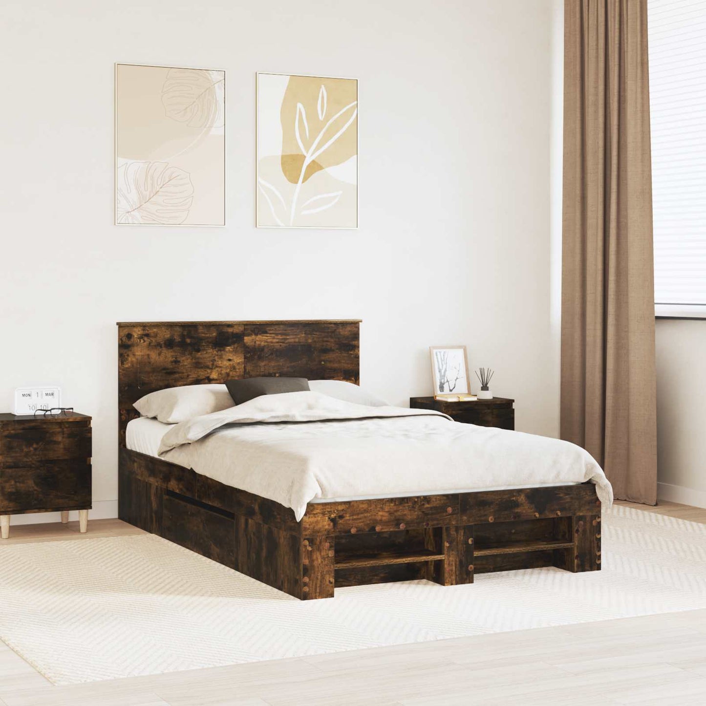 vidaXL Bettrahmen Geräucherte Eiche 120 x 200 cm Holzwerkstoff